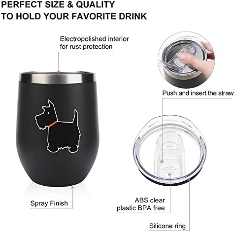 כלב טרייר סקוטי כוס נירוסטה כוס עם מכסה כוסות יין עמידות