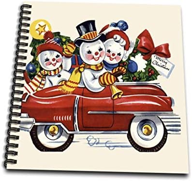 3DROSE DB_172838_1 סרטים מצוירים שלג משפחתית מכונית אדומה עם עץ חג מולד וספר רישום זר, 8 על 8 אינץ '