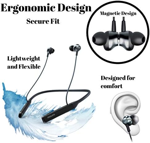 אוזניות של פיליפס Bluetooth, אוזניות צוואר, אוזניות אלחוטיות IPX5 אוזניות ספורט אטומות למים, קל משקל, בס עמוק עם