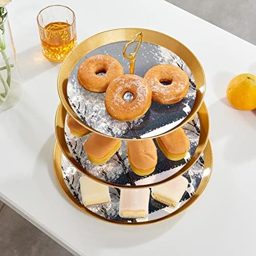 עמדת עוגות סט 3 דוכני קאפקייקס שכבה פלטת מאפה לשימוש חוזר לקישוטים למסיבות תה יום הולדת, צבי יער חורף