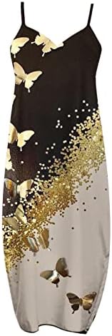 שמלות מקסי של קיץ לנשים 2023 פרפר פרפרים ללא שרוולים פרחים V צוואר שמלה ארוכה אופנה אופנה שמלת רצועות ספגטי