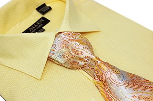 C. דפוס מיקרו מוצק של אלן גברים רגיל מתאים לחולצות שמלות שרוול ארוכות עם חפתים חפתים עניבה משולבת צרפתית