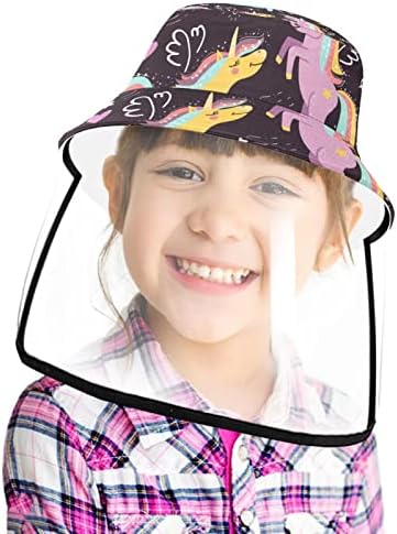 כובע מגן למבוגרים עם מגן פנים, כובע דייג כובע אנטי שמש, Cartoon Unicorn Llama Rainbow