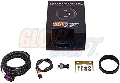 GlowShift 10 צבע דיגיטלי 145 PSI ערכת מד לחץ שמן - כולל חיישן אלקטרוני - תצוגת LED רב צבעונית