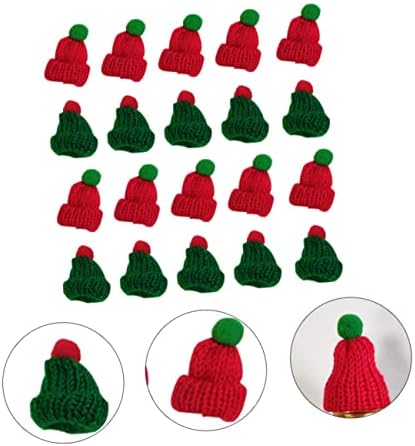 עמוספון 40 יחידות מיני כפת יד דקור לסרוג סנטה כובע ריהוט קישוט חג המולד מיני סריגה בובת כובעי סנטה
