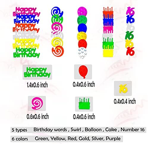 1100 יחידות 16 קונפטי ליום הולדת, קונפטי רב-צבעוני לקישוטים למסיבות יום הולדת, מפזרים שולחן