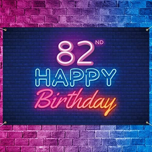 זוהר ניאון שמח 82 יום הולדת רקע באנר דקור שחור-צבעוני זוהר 82 שנים מסיבת יום הולדת נושא קישוטי עבור גברים נשים