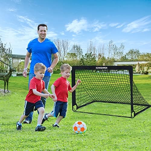 מטרות כדורגל לילדים עבור סט בחצר האחורית, ציוד אימון כדורגל נייד, מתקפל פופ עד כדורגל נטו עם 10 קונוסים