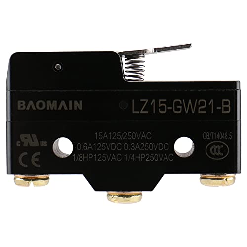 מתג מיקרו של Baomain מנוף ציר קצר 15A 250VAC SPDT 1NO 1NC Z15-GW21-B מתג לחיצת כפתור מיקרו רגע