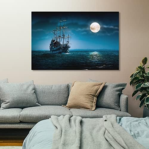 ציור שמן פוסטר אמנות קיר של ספינת פיראטים שייט בים בד בים פוסטר אמנות קיר לחדר שינה תפאורה לסלון
