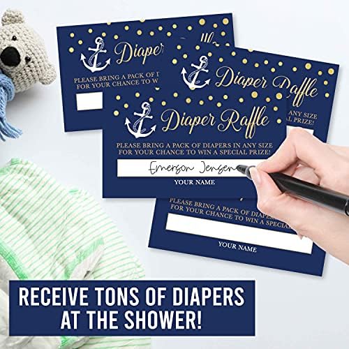 הדלי מעצבת 25 כרטיסי הגרלת חיתולים למקלחת תינוקות למשחקי מקלחת לתינוקות-משחקי מקלחת תינוקות ימיים ניטרליים