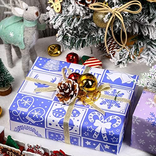 גליל נייר עטיפה לחג המולד-פתיתי שלג סגולים, קני ממתקים, אוסף חג איילים-4 לחמניות-30 אינץ 'על 120