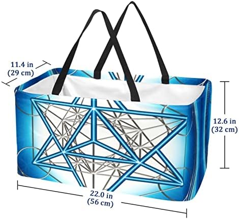 סל קניות לשימוש חוזר פנטגרם כחול מתקפל נייד תיקים מכולת תיקים כביסה.