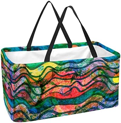 סל קניות לשימוש חוזר גלים צבעוניים טקסטורה ניידים שקיות מכולת פיקניק ניידות שקית קניות סל כביסה