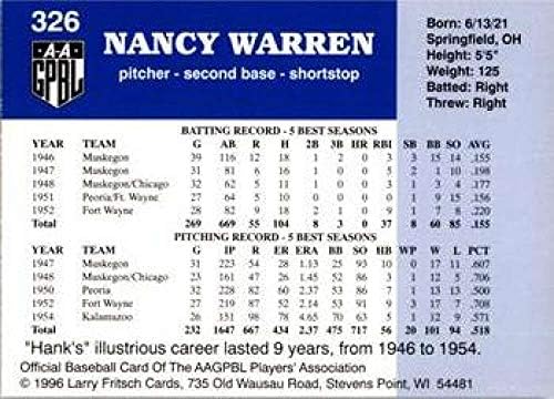 1996 AAGPBL סדרה 2 בייסבול 326 ננסי וורן מוסקגון לאסיס RC טירון רשמי רשמי בנות אמריקה.
