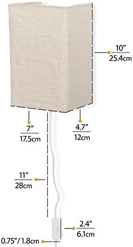 Wallniture מנורת קיר אסייתית עם מתג כבוי, צל מנורת נייר אורז עם נורות נברשת, שמנת