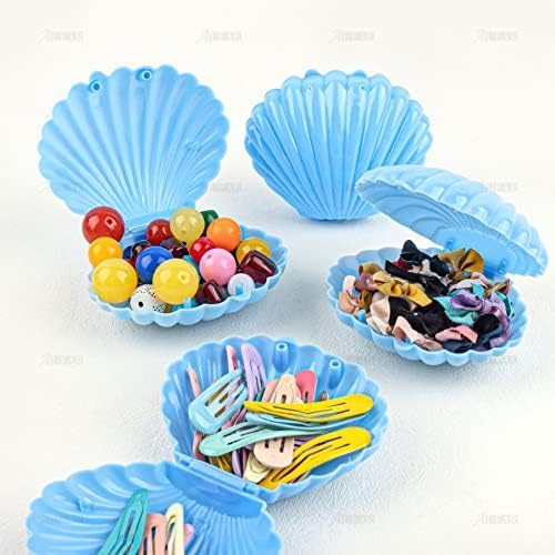 Auear, 15 חבילות כחולות פלסטיק צדפים קופסת תכשיטים מיני פגזי ים קופסאות ממתקים לקישוט חתונה ביתי