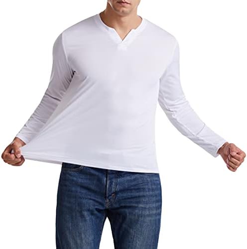גברים מזדמנים רזה מתאים הנלי חולצות שרוול ארוך כפתור לכייס צווארון חולצות קיץ בסיסי קל משקל חולצה
