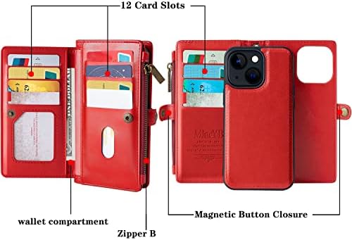 Mincyb תואם למארז הארנק של iPhone 14 Plus, מארז רוכסן עם חריצי מחזיק כרטיסי RFID לחסימה לגברים,