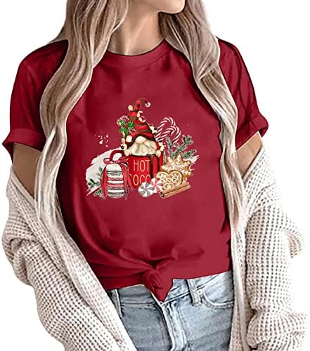חג המולד גנום חולצה לנשים מצחיק גרפי קצר שרוול גמדים טיז חולצות מקרית עגול צוואר חג המולד סנטה חולצות
