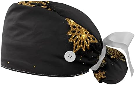 כובע עבודה עם כפתורים לנשים, פתיתי שלג מוזהבים לחג המולד עץ אורן כותנה כותנה כובע זיעה עם כובע תחרה