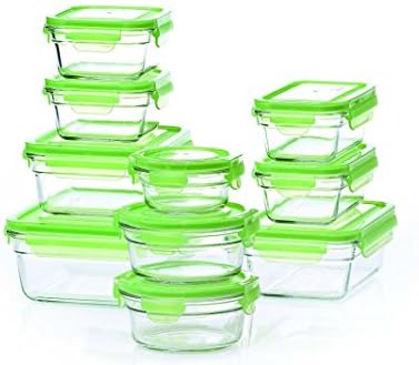 מיכלי אחסון מזכוכית מחוסמת סט 20 יחידות מכסים ירוקים מיקרוגל ותנור בטוח אטום נגד דליפה