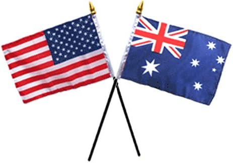 ארהב אמריקאית ואוסטרליה אוסטרליה דגלים 4 x6 שולחן שולחן שולחן שחור בסיס