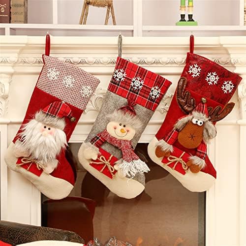 גרבי חג המולד של Aetygh 3 חבילות, 18 אינץ 'חמוד של סנטה שלג איילים איילים, אח מדרגות תלוי עיצוב בית חג המולד