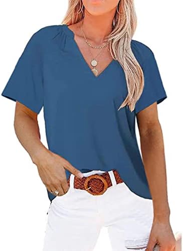 צמרות קיץ לנשים 2023 חולצות צוואר חולצות צוואר טיזות טייז מזדמנים מתאימות חולצה בצבע אחיד בסיסי בתוספת