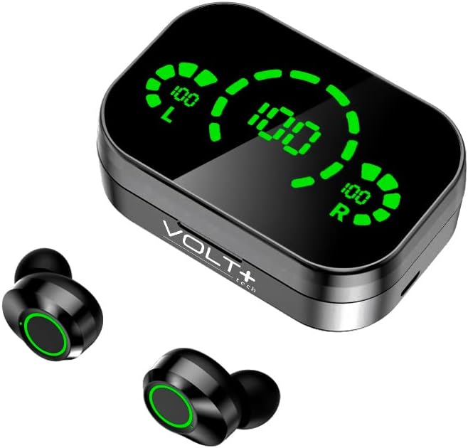 Volt Plus Tech Wireless V5.3 LED Pro אוזניות אוזניות התואמות ל- Videocon Krypton v50da IPX3 מים Bluetooth