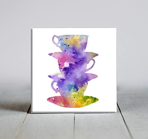 פסטל מופשט מוערם כוסות בצבעי מים אמנות דקורטיבי אריח