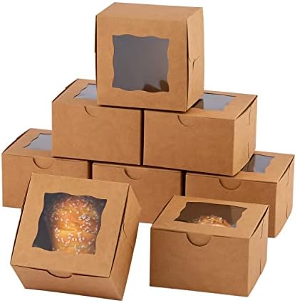 בקוטוז 100 יחידות קופסאות עוגיות נייר עם חלון קופסאות מאפייה קטנות 4 על 4 על 2.5 אינץ ' קופסאות