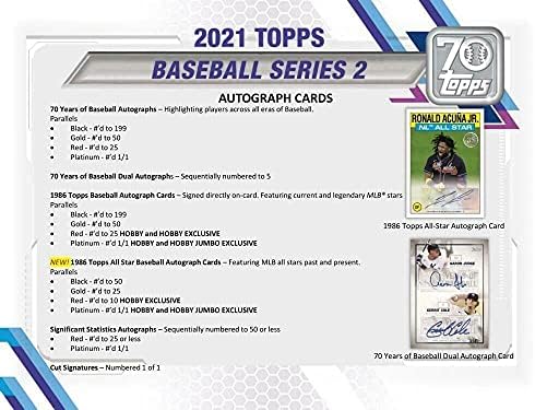 2021 Topps Series 2 מפעל בייסבול אטום תיבת תחביב 24 חבילות של 14 קלפים. 1 שריד או רכב לכל קופסה.