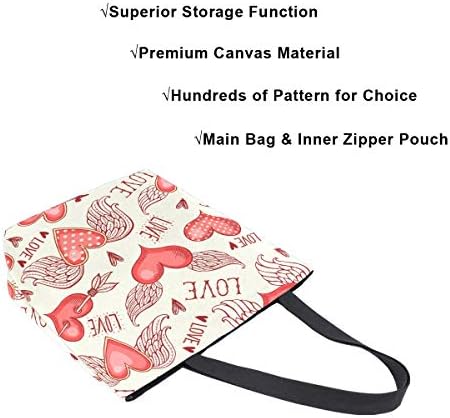 Alaza Vintage Velentines Red Heart Canvas תיק תיק לנשים עבודות נסיעות קניות קניות מכולת ידית עליונה