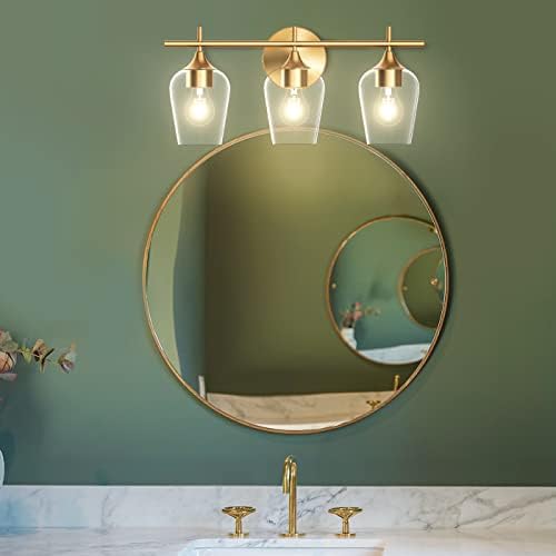 המילייה יהירות אמבטיה אור קבועה מעל מראה, זהב אמבטיה אור גופי מקורה, 3 אור יהירות תאורה שמפניה פליז, מודרני