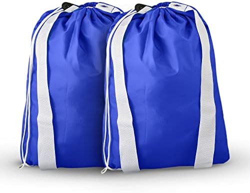חבילה של 2 כבד החובה נסיעות כביסה תיק כחול עם רצועות, ניילון חומר, נעילת שרוך, עמיד ורחיץ, גדול במיוחד תיק,