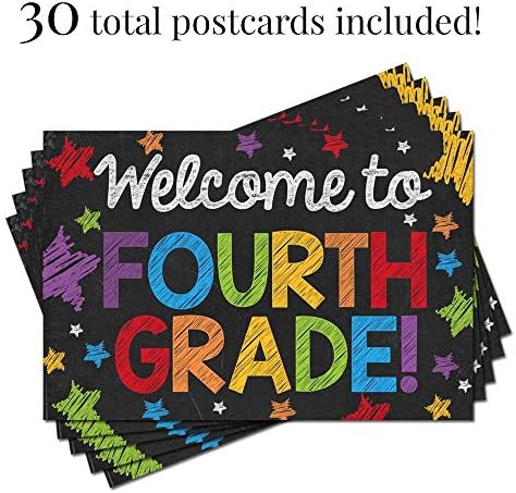 ברוכים הבאים לכיתה ה -4 גלויות ריקות בנושא לוח גיר צבעוני למורים לשלוח לתלמידים, 4 איקס 6 מלא