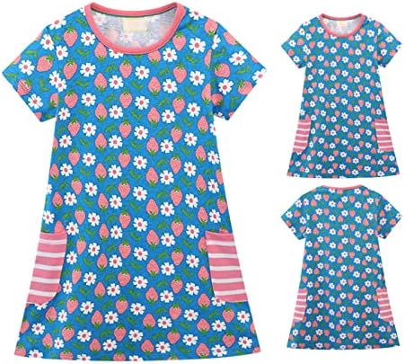 בציר שמלה עבור בנות קיץ בגדי ילדים חצאית רוח ילדה פרחי שמלה סרוג כותנה קריקטורה הדפסת שמלה