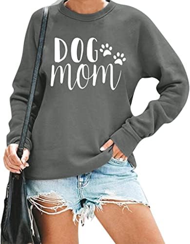 Mousya נשים כלב אמא סווטשירט סווטשירט כלב מאמא סוודר כלב חמוד כפה גרפית טי גרפי דפסת מכתב מצחיק חולצת