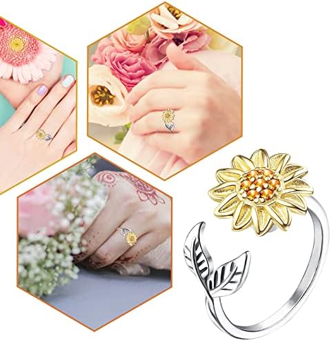 טבעת קטנה סט טבעת טבעת חמניות פתוחה טבעות מתכווננות לחרדה הקלה על לחץ טבעות הניתנות לערימה תכשיטי נשים