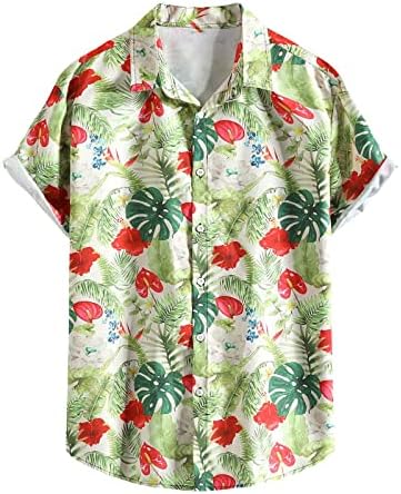 קצר שרוול הוואי חולצה לגברים קיץ טרופי הדפסת גרפי טיז מזדמן כפתור למטה אלוהה חולצה רופף חוף חולצה