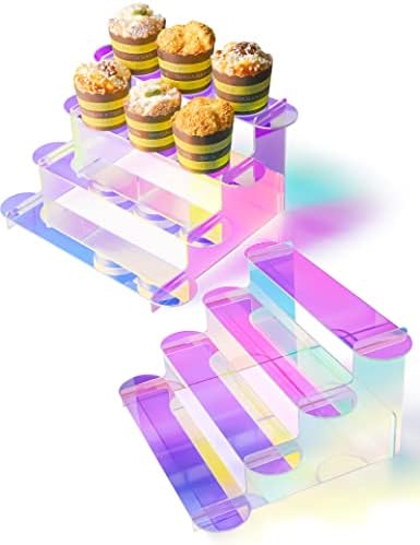 NIHOME IRIDESCENCE ACRYLIC CUPCAKE STAD STAD מדף 2 חבילות, מארגן בושם קל להרכיב תצוגת RISER משובצת עבור דמויות