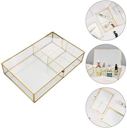 עיצוב שולחן חתונה של Nuobesty קופסת זכוכית וינטג 'מוזהבת עם מכסים תכשיטי אחסון ברורים ומארגן איפור קוסמטי עם תצוגת