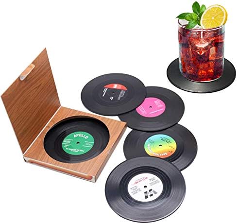 סט של 6 חמוד רטרו ויניל תחתיות - מצחיק שיא קישוט דיסק ריהוט-יצירתי משקאות ציוד מוסיקה רעיונות עבור