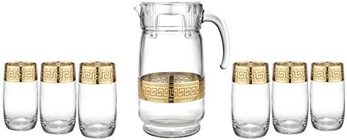 עיצוב מפתח יווני סט משקאות מים 1 קנקן קנקן עם 6 משקפי Hiball