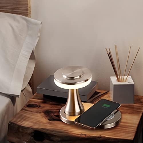 O’Bright - מנורת שולחן LED ניידת עם כרית טעינה אלחוטית, מנורת לילה לעומק ונטענת, אור אווירה לפטיו/מסעדה/משתלת,