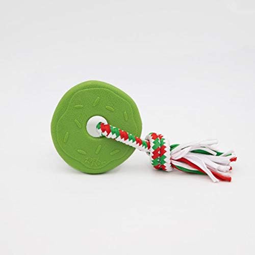 Zippypaws zippytuff שיניים, צעצוע של כלבים קשוחים לגורים צעירים, נושא חג, סופגנייה ירוק