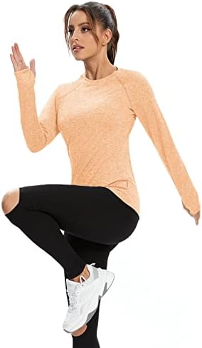 סונבן נשים צמר פליס תרמי שרוול ארוך שרוול ריצה חולצה צמרות לחות לחות חולצות אתלטיות עם חורי אגודל