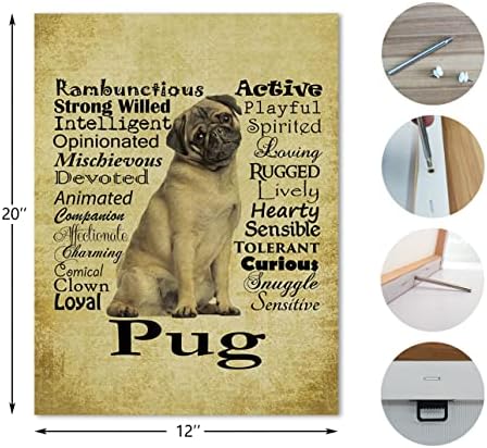 נוגר תכונות מצחיקות ואישיות של כלב פאג וינטג 'קיר קיר אמנות 11 × 14 אינץ