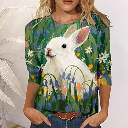חולצת ארנב פסחאית לנשים קיץ לנשים לחולצת צמרות מודפסות חמודות אימון שרוול ארוך טשירטים